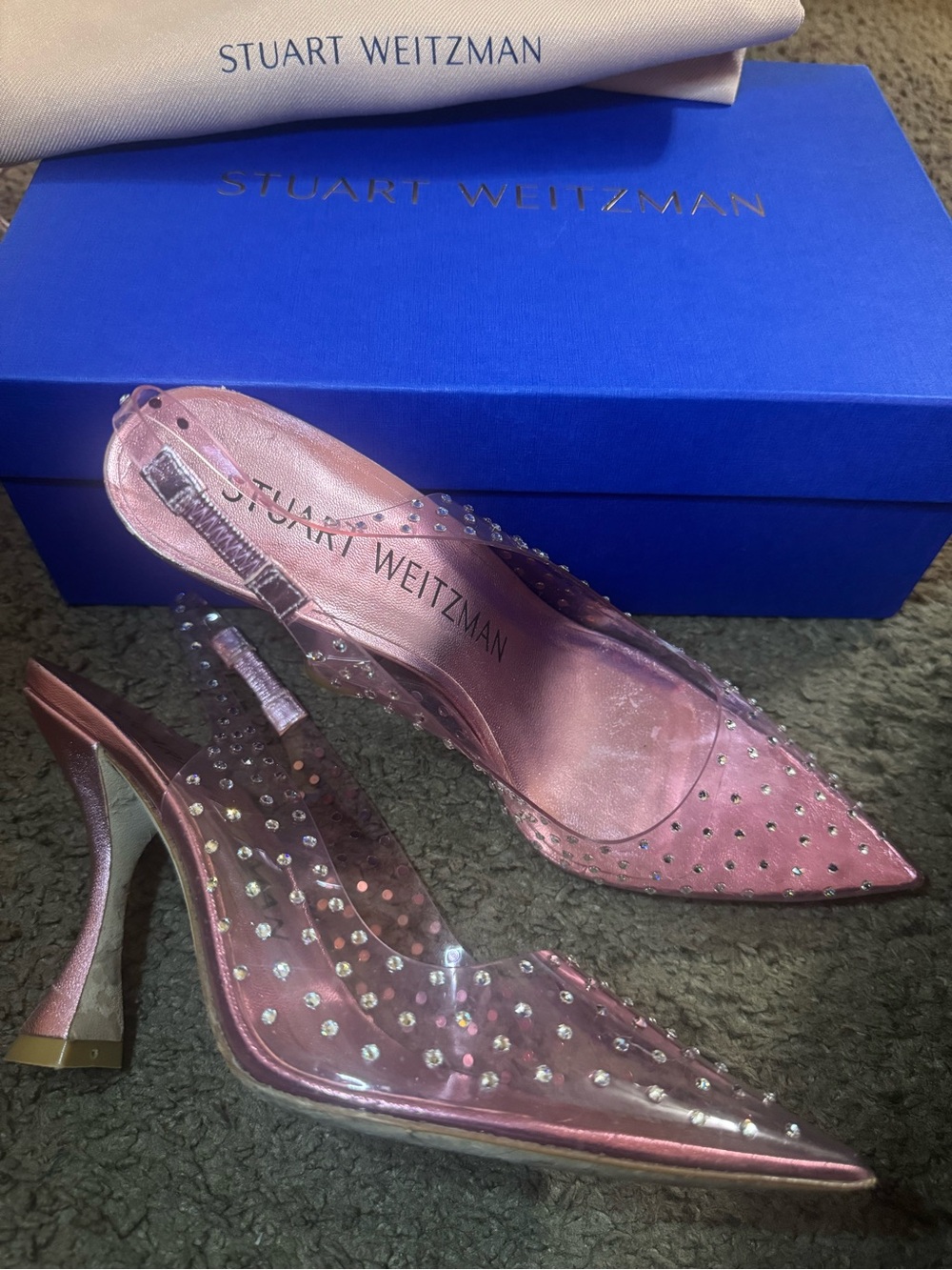 Stuart Weitzman Pink Metallic Crystal-Stud Slingback Pump - Picture 3 of 9